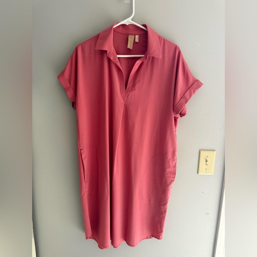 Indyeva Womens Short Sleeve Shirt Frivol Dress SZ M Pink MIDI Lightweight Casual